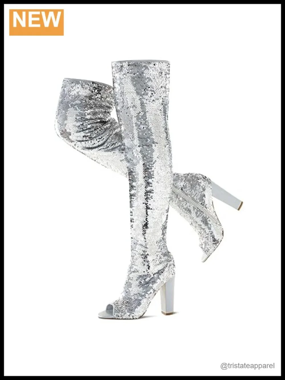 Sparkly Sequin Over the Knee Boots for Women Chunky Heel Party Prom Open Toe